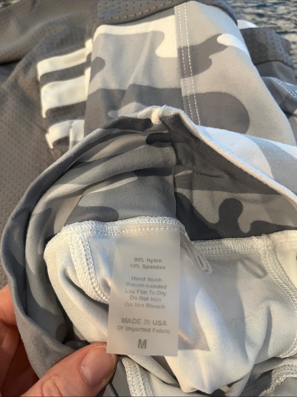 Bombshell Sportswear Gray Camo & Charcoal Leggings with White Stripes - Picture 4 of 4